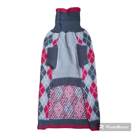 NWOT Argyle Red/Gray Diamond Knit Turtleneck Dog Sweater 100% Acrylic-Size Large - Picture 3 of 6